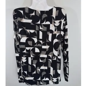 Ann Taylor Factory‎ Womens Black White Geometric Abstract Long Sleeve Top Large thumbnail 5