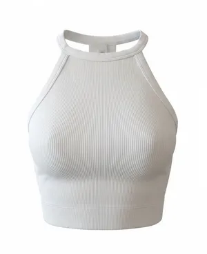 Gilly Hicks Ribbed Halter Crop Tank - White thumbnail 1