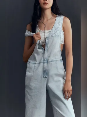 Pilcro Light Blue Denim Jumper Overalls with Wide Leg thumbnail 2