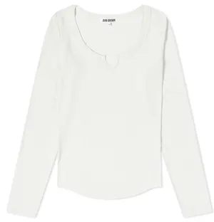 Joah Brown White Henley Long Sleeve T-Shirt Top, S/M thumbnail 2