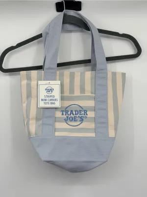 Trader Joe’s‎ Striped Mini Canvas Tote Bag Pastel Blue Cream NWT 2026 thumbnail 2
