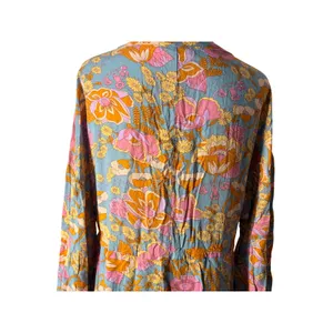 Entro Floral Mini Dress Womens Medium Blue Pink‎ Excellent Tiered Boho thumbnail 10