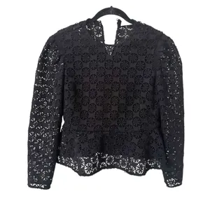 SANDRO Lace Peplum Blouse‎ Black Sz 2 (US M) thumbnail 2