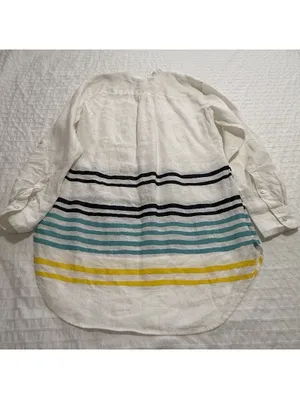 Lauren Ralph Lauren Linen Striped Henley Tunic Blouse White Nautical Sz M Medium thumbnail 9