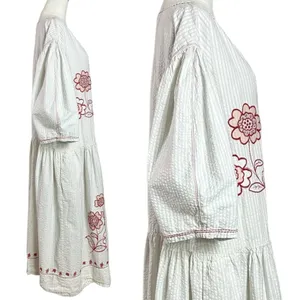 Free People Embroidered Cottage Bohemian Seersucker Saugatuck Midi Dress Large thumbnail 6