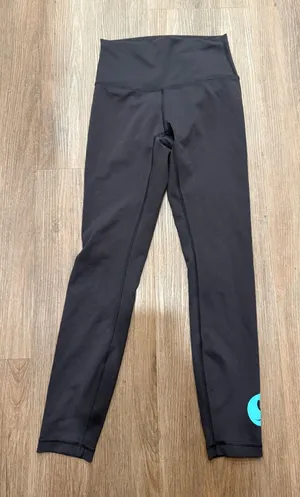 Lululemon Women Black High Rise Graphic Logo Leggings Size 4 Teal Accent thumbnail 1