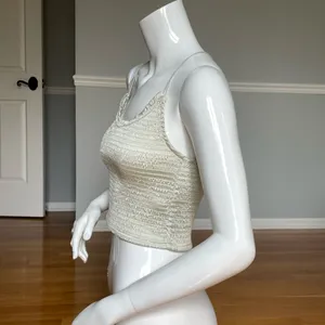 Free People Smocked Sage Green Crop Cami Top S Boho Stretch Strappy Back thumbnail 3