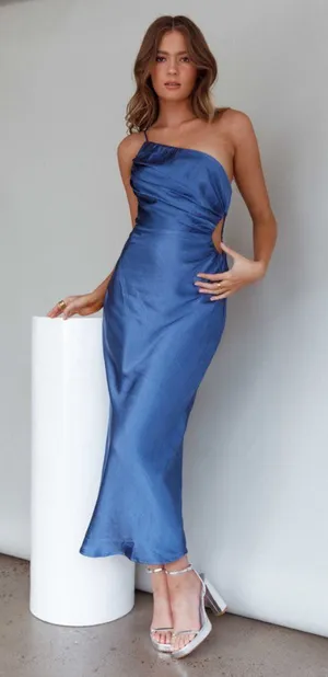 NWT Hello Molly Womens Size 4 Taking Bets One Shoulder Satin Midi Dress NEW thumbnail 1