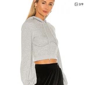 Superdown Christine heather gray cropped hoodie sweater L thumbnail 2