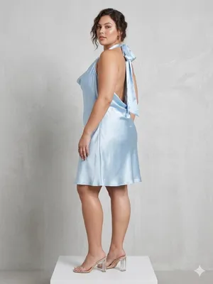 Altar’d State Satin Tie Halter Slip Dress Blue Size XXL NWT Wedding Glam Prom thumbnail 2