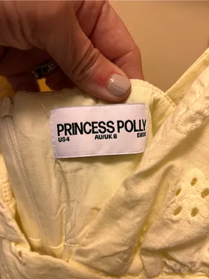 Princess Polly Yellow Eyelet Tie-Strap Mini Dress US 4 cotton ruffles thumbnail 6