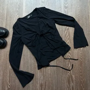 Tiger Mist Long Sleeve Black Tie Top thumbnail 1