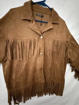 Nasty Gal Brown Faux Suede Fringe Jacket Womens M (A708) thumbnail 7