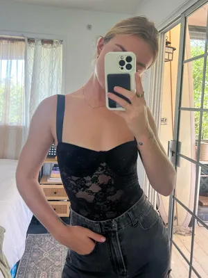 Sexy black lace bodysuit thumbnail 1