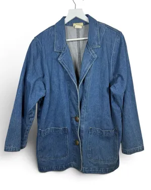 Be Blue Vintage Made in USA Cotton Denim Jean Chore Blazer Coat thumbnail 1