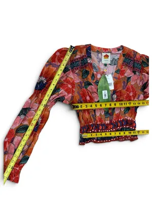 FARM Rio Marias Floral Plunge Neck Peplum Long Sleeve Top Size Medium thumbnail 13