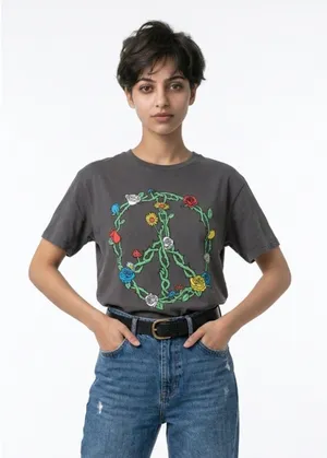 D O M Print Peace Sign T Shirt Women's Medium LTOP651 thumbnail 1
