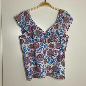 J. Crew Ruffle V-Neck Top Floral M thumbnail 1