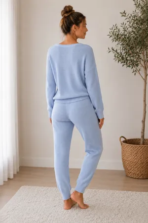 Light Blue Ribbed Knit Lounge Set Size L thumbnail 2
