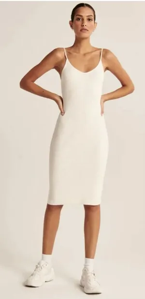 Abercrombie & Fitch Slip Midi Sweater Dress Size XL V-Neck Spaghetti Strap White thumbnail 1