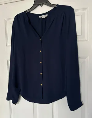 button down blouse is a junior size Large. thumbnail 1