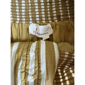 Anthropologie XS Smocked Mini Skirt Mustard Stripe Boho Beach Cover Up Pockets thumbnail 7