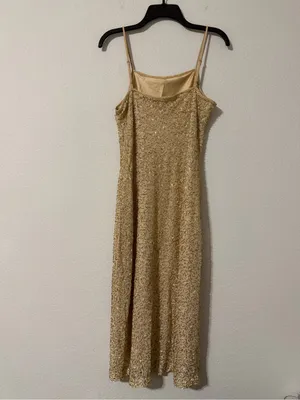 Donna Karan New York Bugle Beaded Slip Dress in Champagne Gold, Size M, NWT thumbnail 6