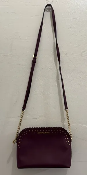 Michael Kors Cindy Large Dome Scalloped Studded Crossbody Bag – Plum / Wine thumbnail 1