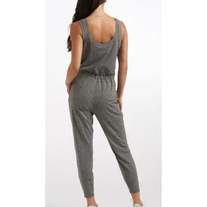 Vuori Lux Harem Jumpsuit Heather Grey Sleeveless Drawstring Pockets Large thumbnail 2