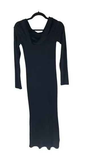 Edikted Dress Slinky Knit Bodycon Maxi Off Shoulder Long Sleeve Black S thumbnail 1
