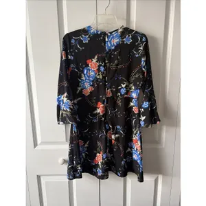 Lulus Welcome Back Black Floral Print Skater Mini 3/4 Sleeve Dress Womens Size M thumbnail 4