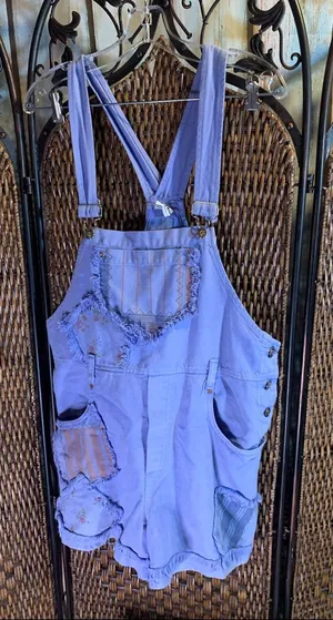 Vintage Michael G Patchwork Purple Shorts Overalls Size L Size L thumbnail 1