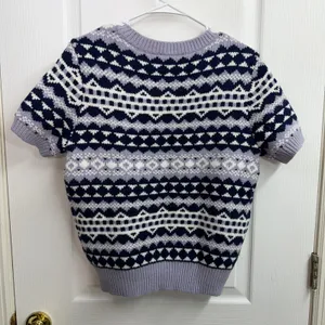 NEW Ann Taylor purple blue acrylic soft knit patterned short sleeve crop sweater thumbnail 6