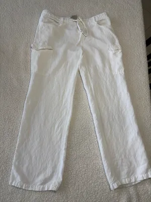 Streetwear Society White Linen Cargo Pants Wide Leg Y2K Drawstring size M thumbnail 2