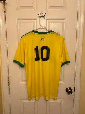 Brazil #10 International FIFA Yellow and Green Xara Soccer Jersey thumbnail 2