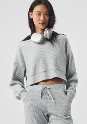 ALO Yoga Heather Light Gray Muse Sweatshirt thumbnail 1