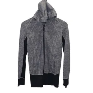 Lululemon Athletica Womens Daily Practice Zip Up Hooded Jacket Gray Black Size 8 thumbnail 2