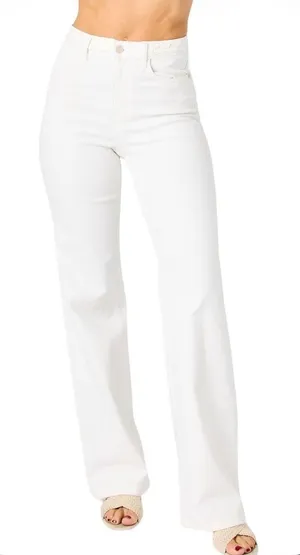 Judy Blue Wide Leg Jeans Size 15/32 White NWT Braided High Waist JB88781 WHT thumbnail 1