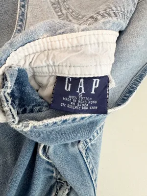Gap Vintage Overalls Size Small Blue Rigid Denim Relaxed Straight Leg Distressed thumbnail 8