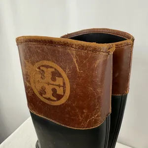 Tory Burch Leather Rubber Diana Equestrian Riding Boots in‎ Black Brown Size 8 thumbnail 8