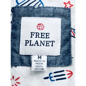 Free Planet Men's M White Patriotic Graphic Button-Up Shirt Short Sleeve USA thumbnail 4