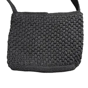 The Sak Crochet Shoulder Bag Womens‎ Medium Black Woven Boho Zipper Purse thumbnail 5