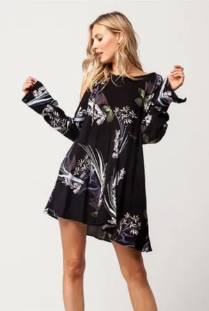 Free people clear skies ahead print tunic dress cold shoulder flare sleeve small thumbnail 1
