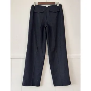 Free People Pinstripe Wide Leg Trousers 6 Navy Blue Low Rise Career Wool Blend thumbnail 4