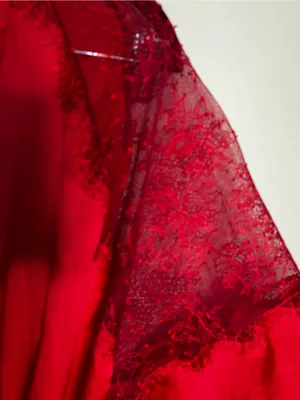 Victoria's Secret Red Satin Lace Chemise Slip Dress & Robe 2 Piece‎ Lingerie Set thumbnail 15