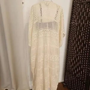 Aerie Cream Crochet Maxi Beach Cover Up Women's Open Wrap Size 0/S 100% Cotton thumbnail 2