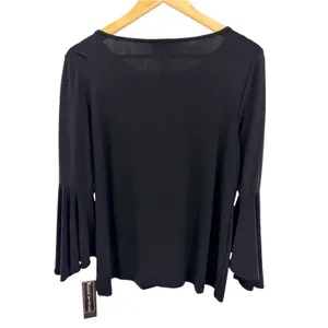 Coco Bianco Black Top M Rhinestone Sporty Stripe Flared Bell Sleeve Blouse NWT thumbnail 6