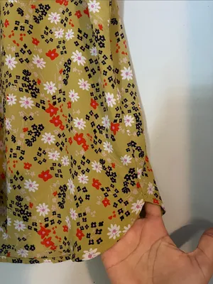 LOFT Olive Green Floral Ruffle-Sleeve Dress thumbnail 6