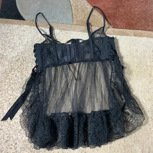 Victoria Secret Sheer Lace Babydoll Lingerie Women 34C Black Corset Rhinestone thumbnail 4