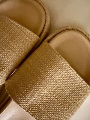 Forever women's beige raffia woven slide sandals in size 7 thumbnail 4